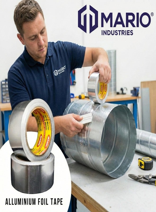 ماريو شريط ماريو من رقائق الألومنيوم - شريط فضي - عرض 72 مم (3 بوصات)، طول 20 مترًا - لفة واحدة - شريط رقائق ألومنيوم شديد التحمل لإحكام إغلاق قنوات الهواء، وأنظمة التدفئة والتهوية وتكييف الهواء، وقنوات التكييف، وعزل الأنابيب، والتطبيقات ذات درجات الحرارة العالية - Image 4